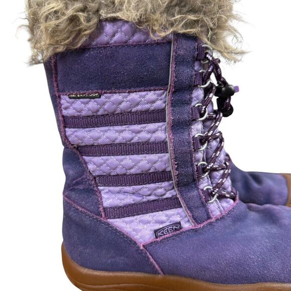Keen Wapato Waterproof Leather Girls Kids Purple Fur Trim Wnter Boots Tall sz 2 - Picture 12 of 16